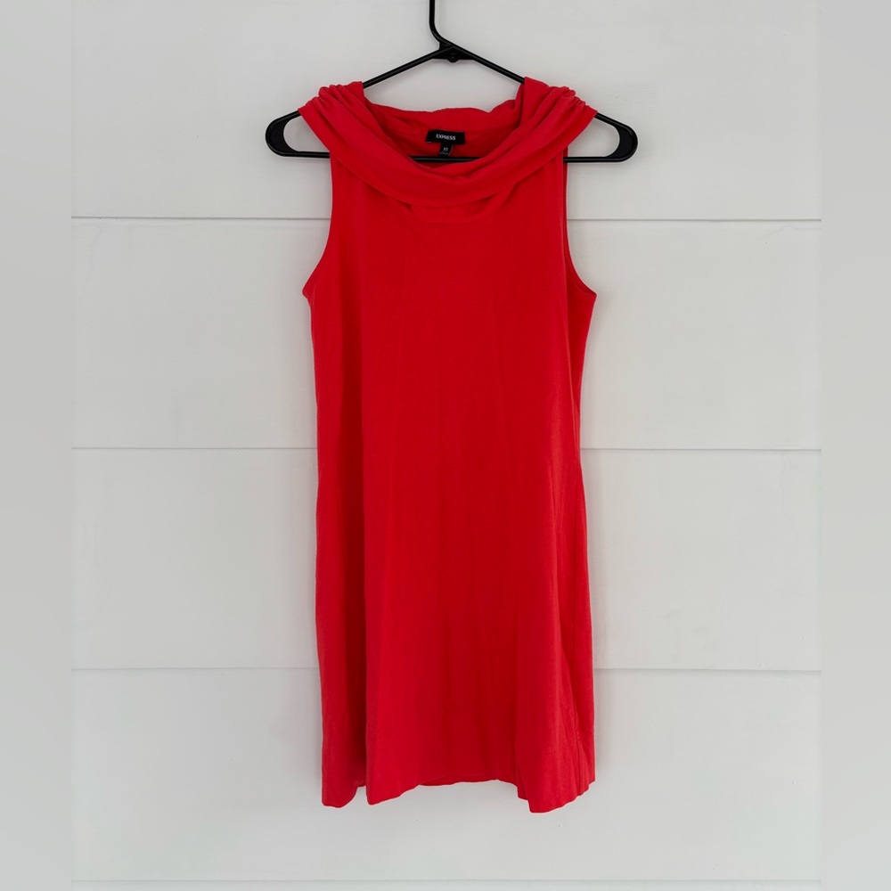 Express Women’s XS Red/Orange Bodycon Midi Dress Sleeveless Draped Cowl Neck
